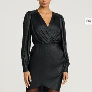 Express Metallica V neck Long Sleeve Wrap Mini Dress